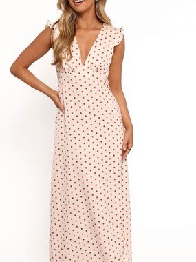Petal & Pup Cream Maxi Dress with Red Polka Dots